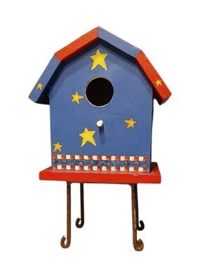 Hand-Painted Star Blue & Red Birdhouse